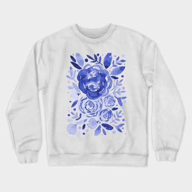 Watercolor roses bouquet - blue Crewneck Sweatshirt by wackapacka